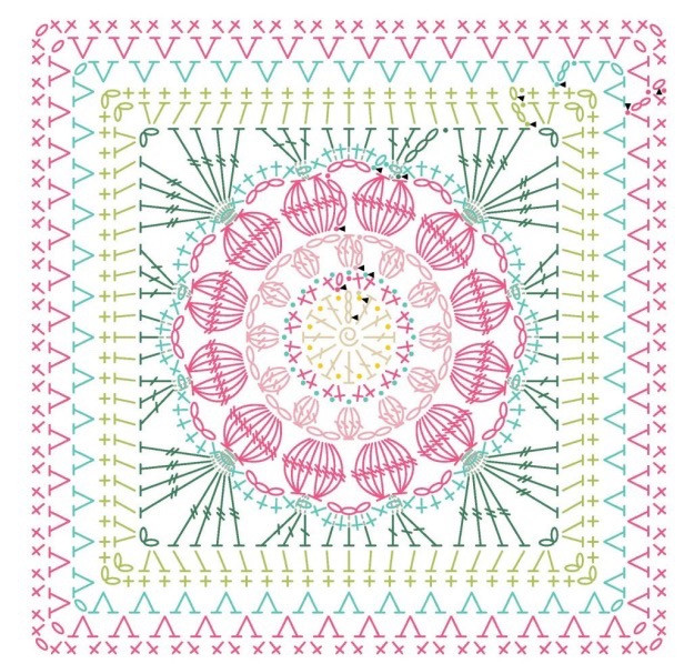Colorful Flower Granny Square Crochet Chart Pattern