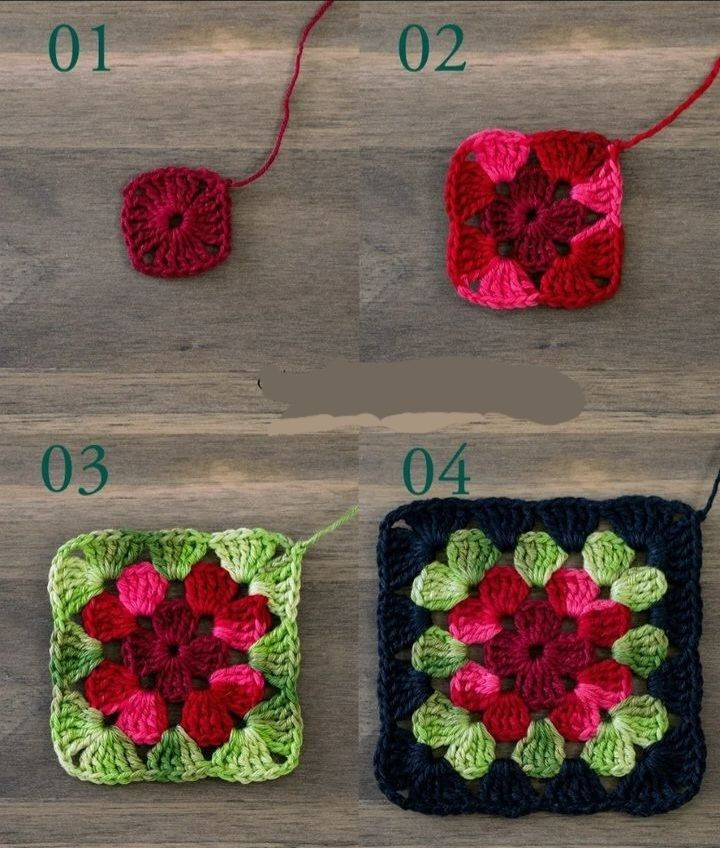 Colorful Flower Granny Square Crochet Pattern Chart and Step-by-Step Tutorial