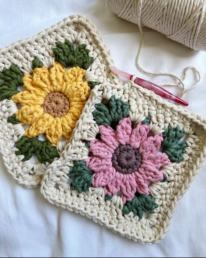 Colorful Flower Granny Square Crochet Pattern Chart and Step-by-Step Tutorial