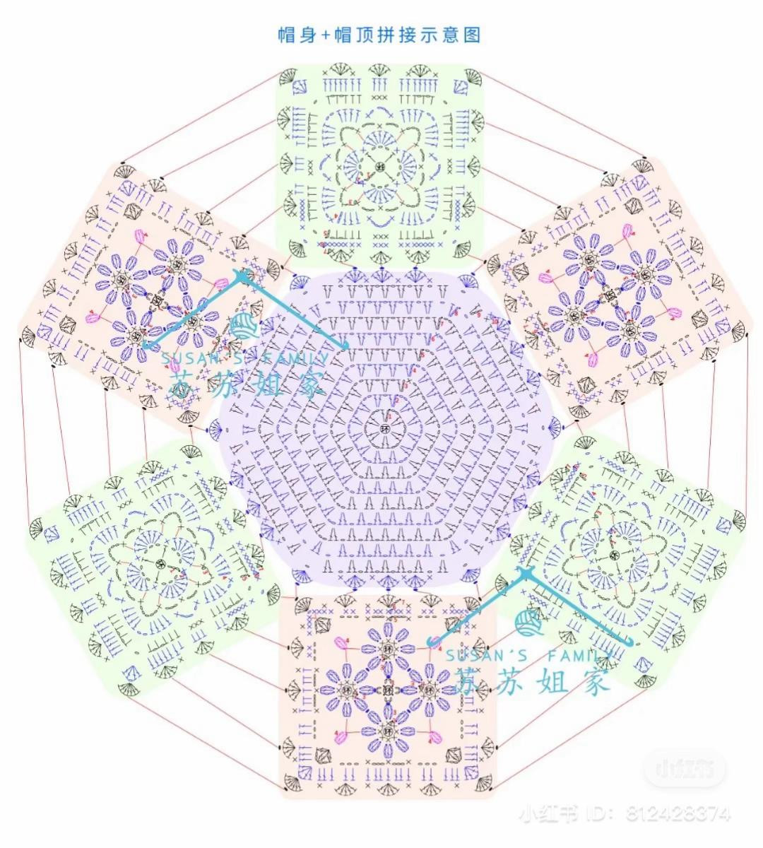 Colorful Granny Square Crochet Bucket Hat Pattern Tutorial with Stitch Chart