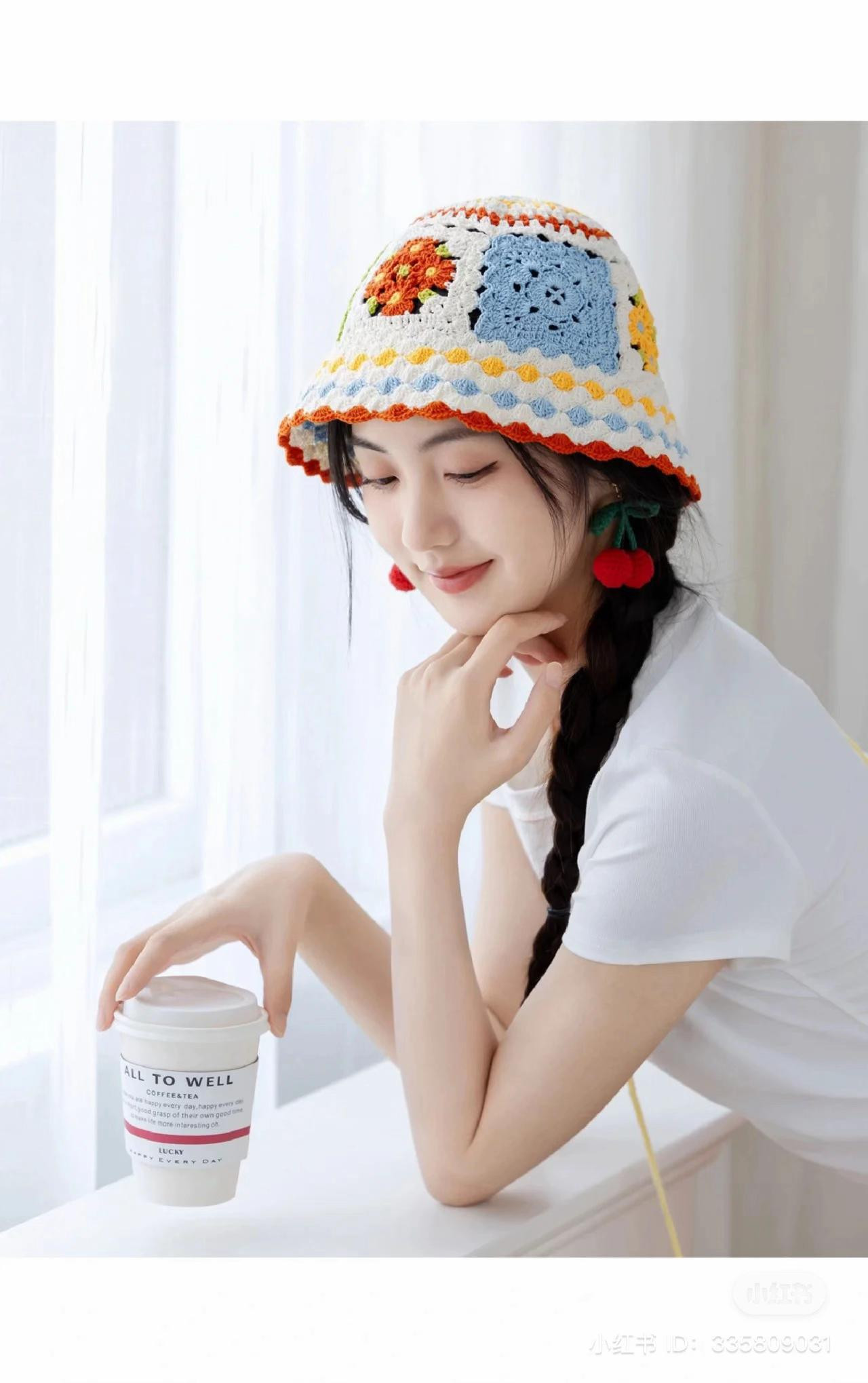 Colorful Granny Square Crochet Bucket Hat Pattern Tutorial with Stitch Chart