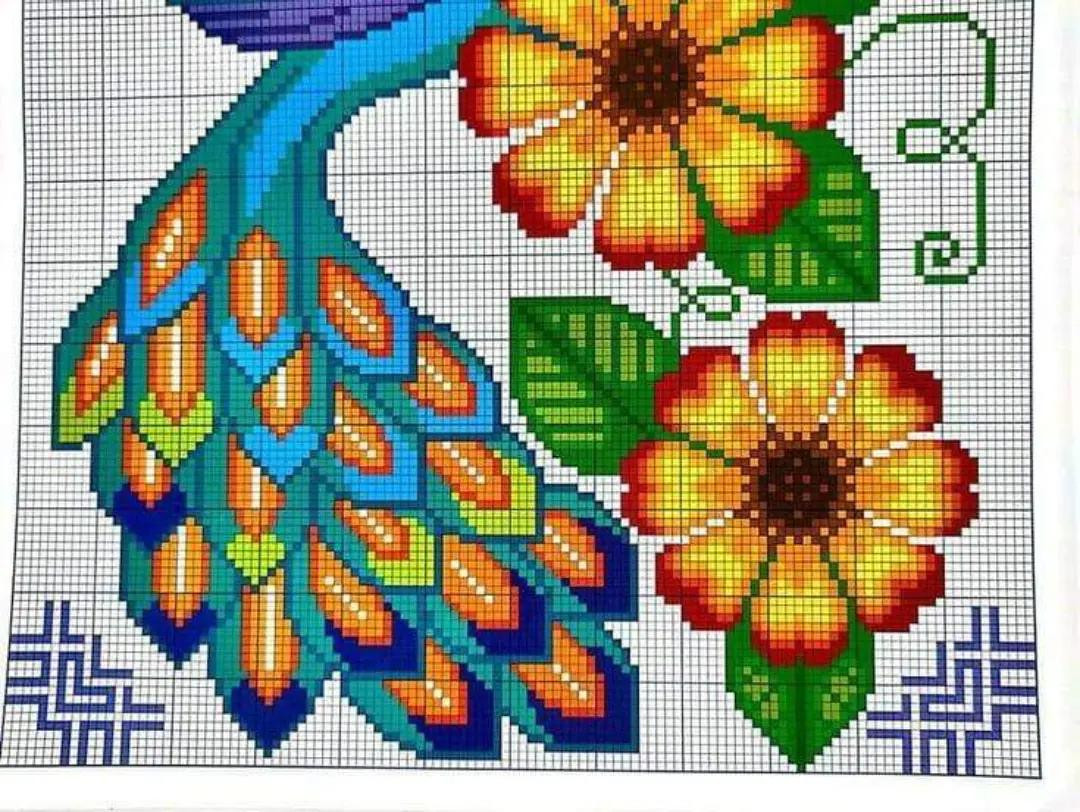 Colorful Peacock, Bird, and Chameleon Pixel Charts for Cross Stitch by Graficarte