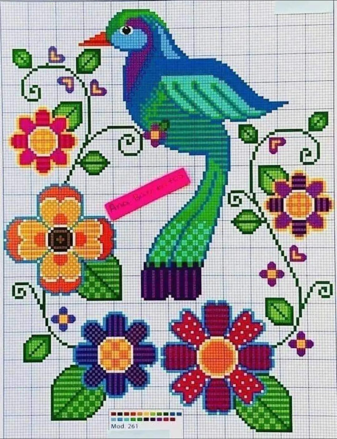 Colorful Peacock, Bird, and Chameleon Pixel Charts for Cross Stitch by Graficarte