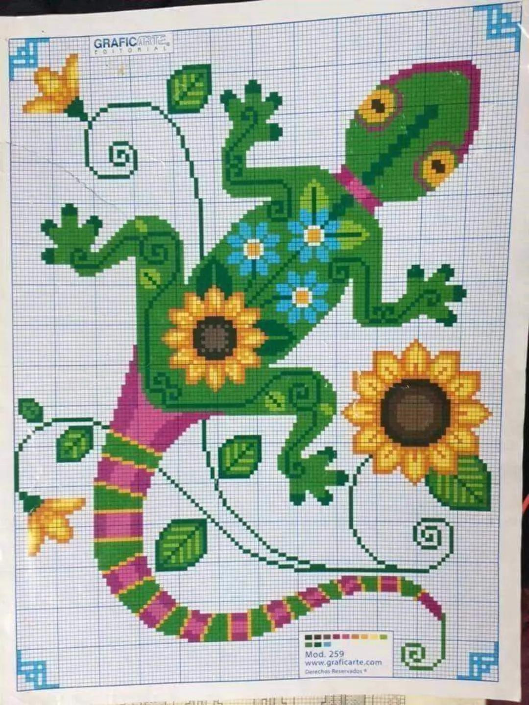 Colorful Peacock, Bird, and Chameleon Pixel Charts for Cross Stitch by Graficarte