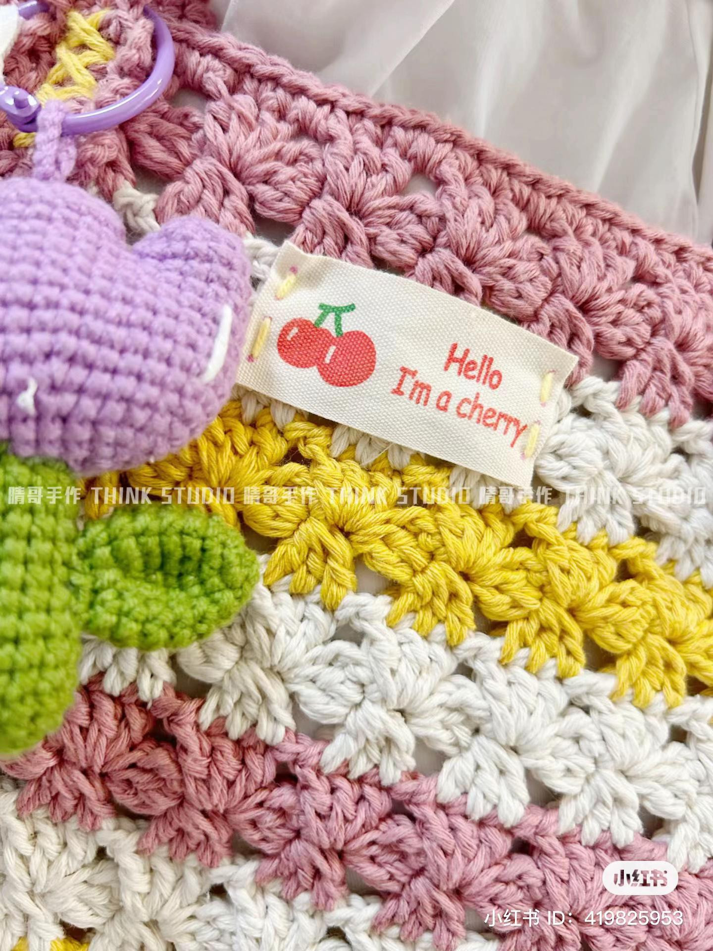 Colorful Striped Crochet Bag Pattern Chart with Flower Stitch Design and Cactus Charm Tutorial