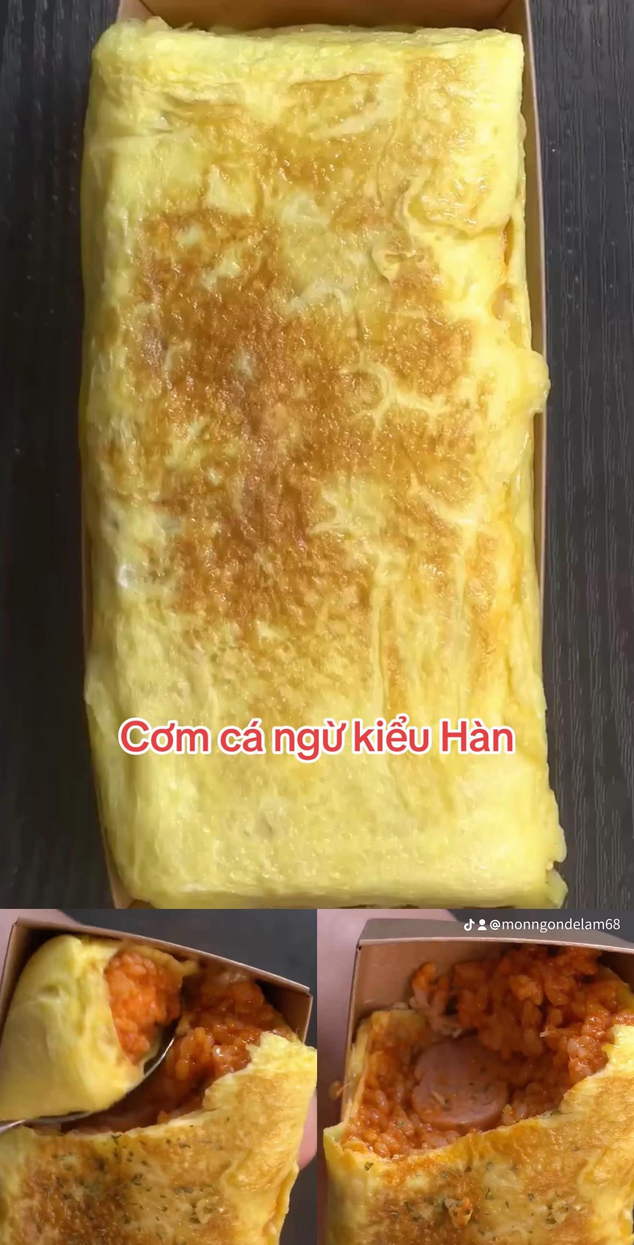 Cơm cá ngừ kiểu Hàn cuộn trứng với thịt bò băm và xúc xích