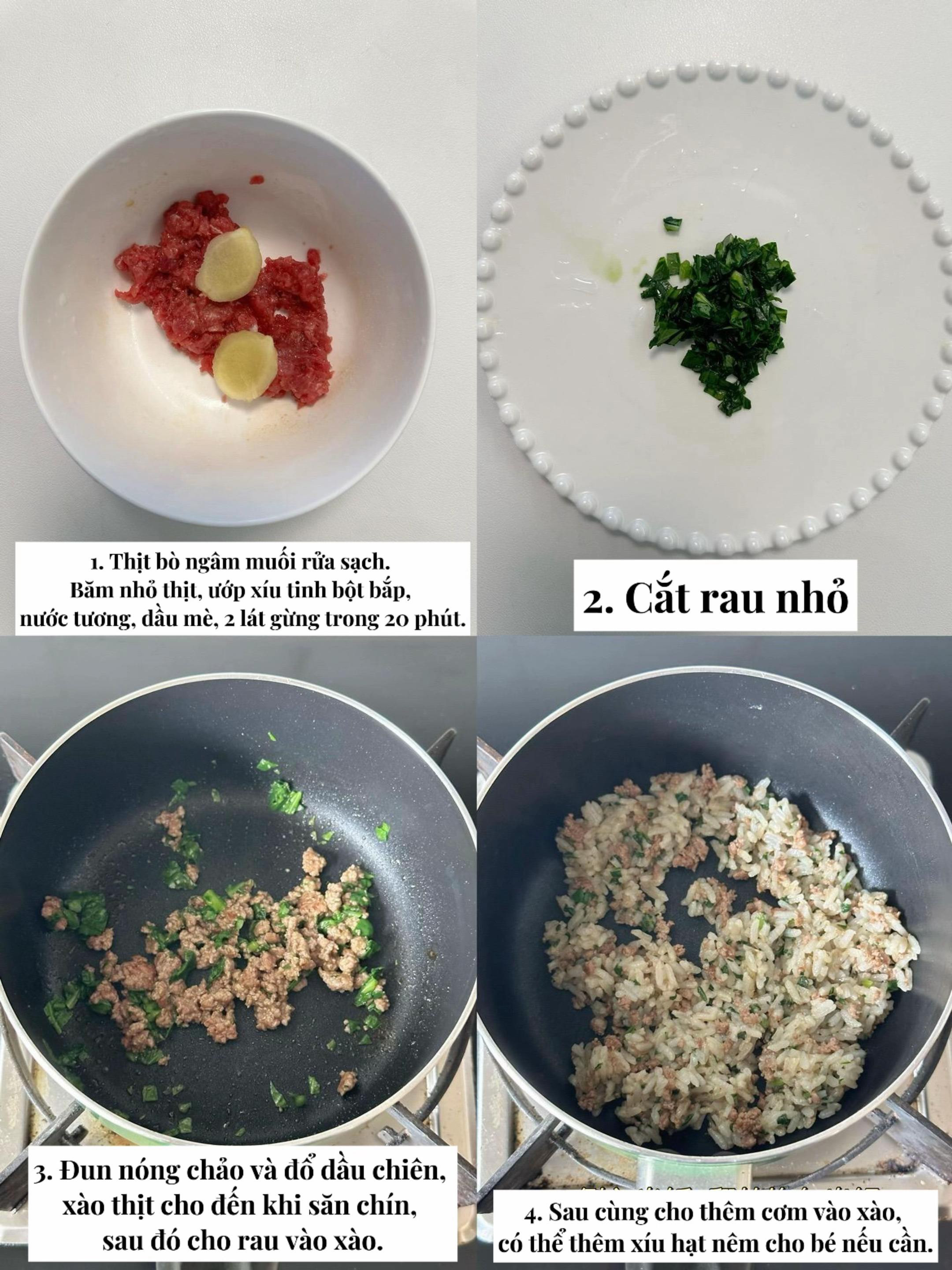 Cơm chiên bò cải thìa cho bé 12m+ - Món ăn dặm giàu dinh dưỡng