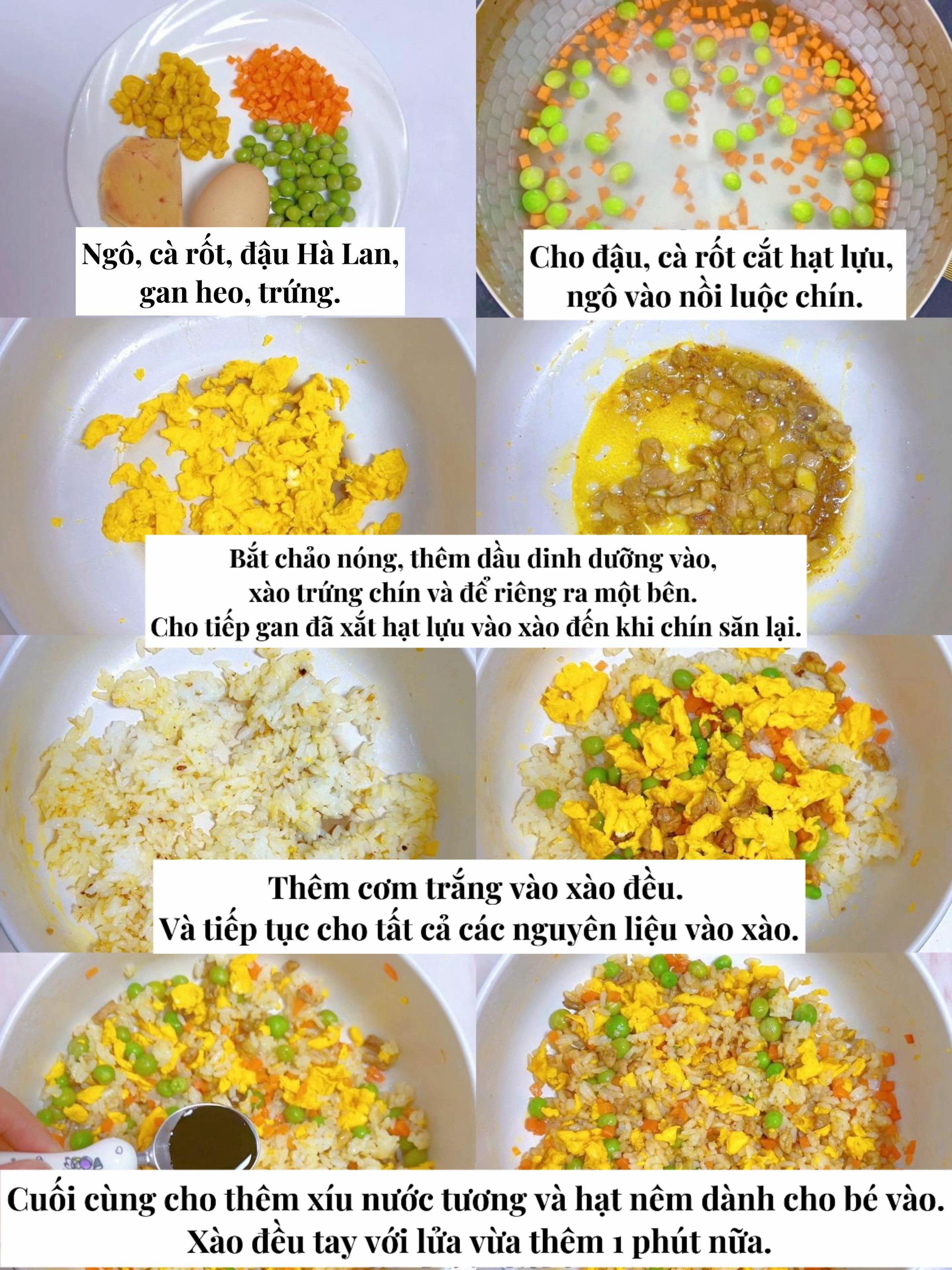 Cơm chiên ngũ sắc đầy đủ dinh dưỡng cho bé 12 tháng tuổi
