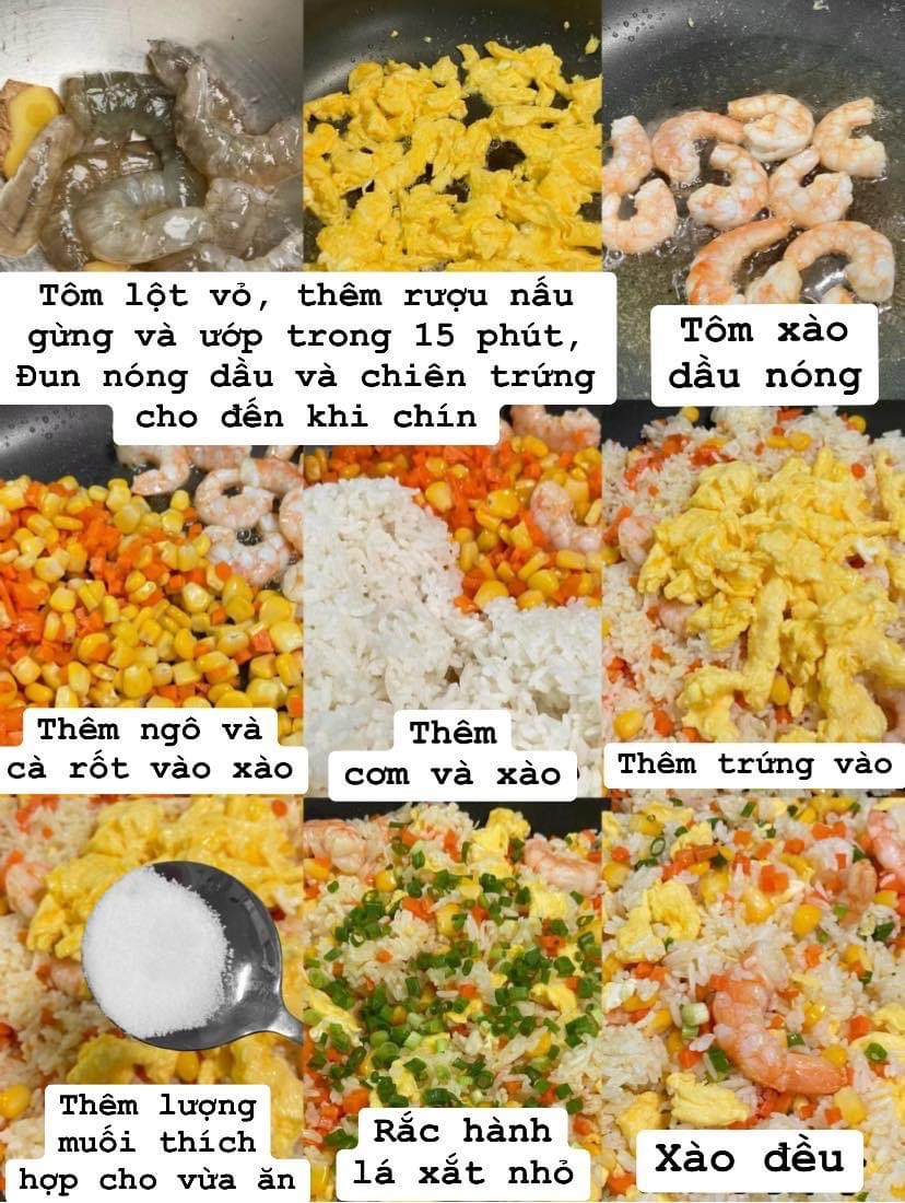 Cơm chiên tôm trứng ngô cà rốt