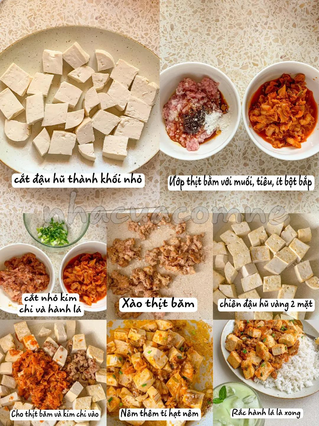 Cơm đậu hũ kim chi thịt băm sốt cay đậm đà