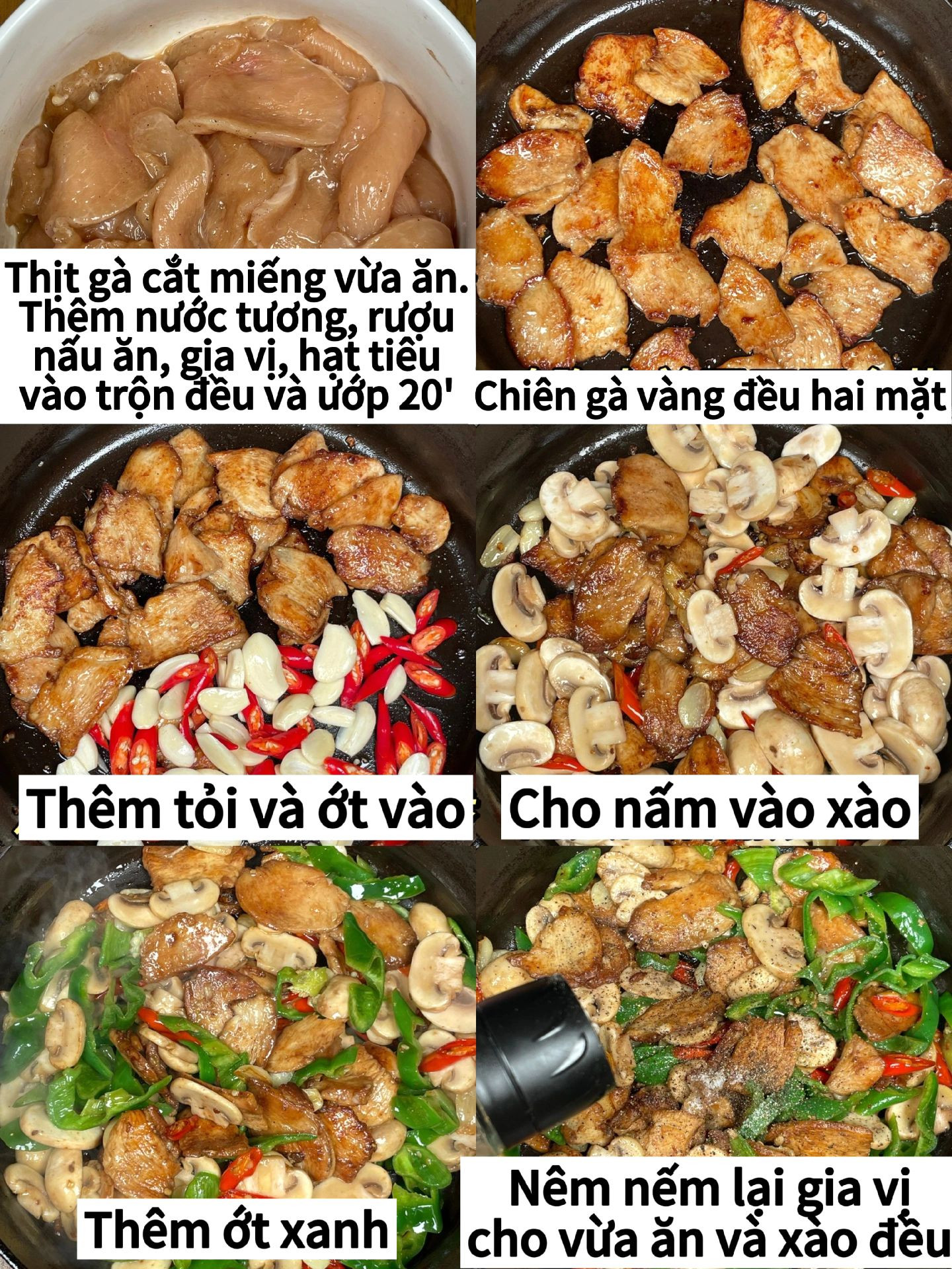 Cơm gà xào nấm hương ớt chuông
