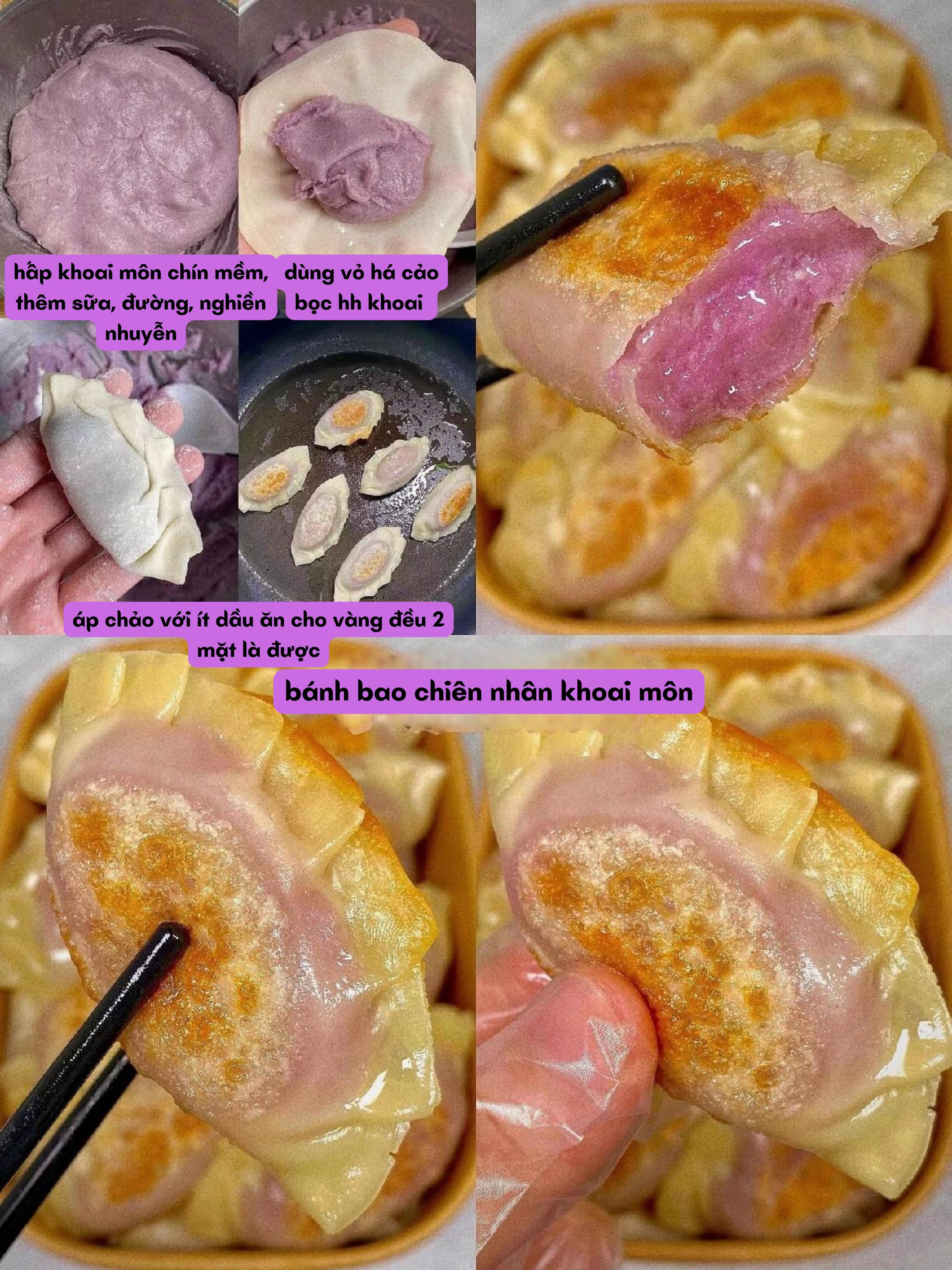 Cơm gạo lứt cuộn tiện lợi và bánh bao chiên nhân khoai môn tím ngọt ngào