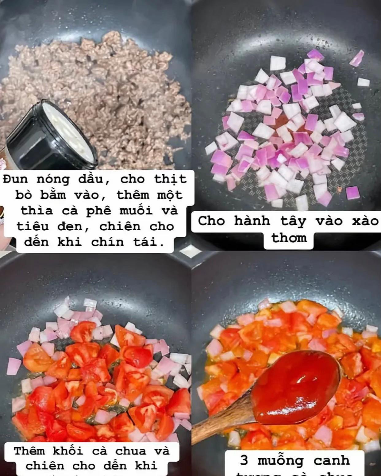 Cơm lưỡi cực ngon: Cơm chiên thịt bò, cà chua và phô mai với trứng ốp la