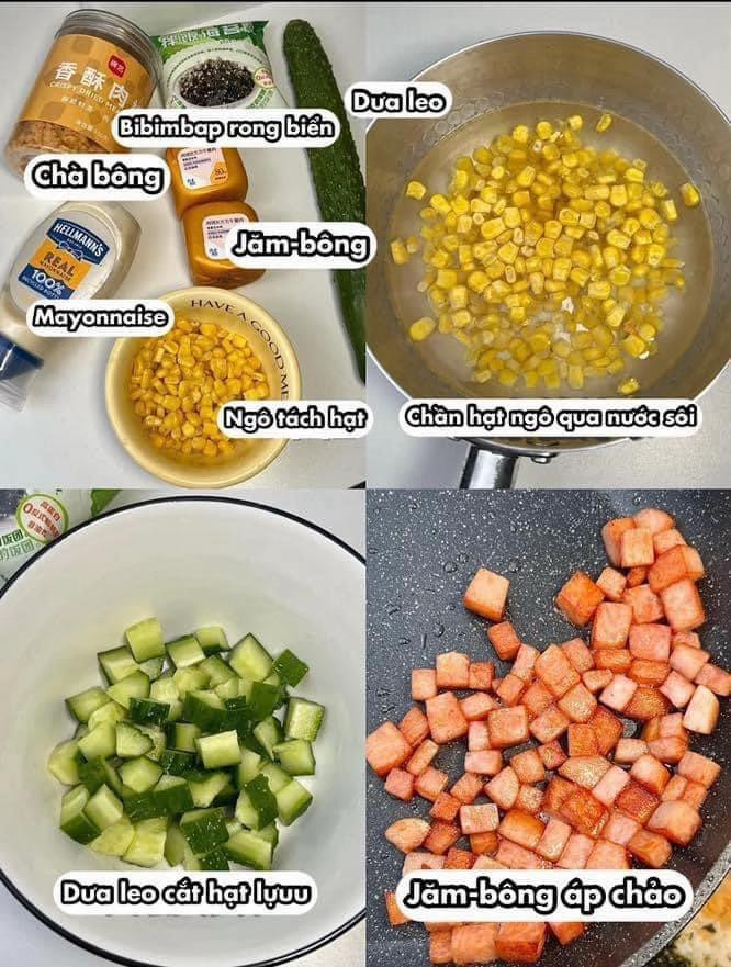 Cơm nắm Hàn Quốc với chà bông, xúc xích và mayonnaise - Cách làm món ăn vặt ngon