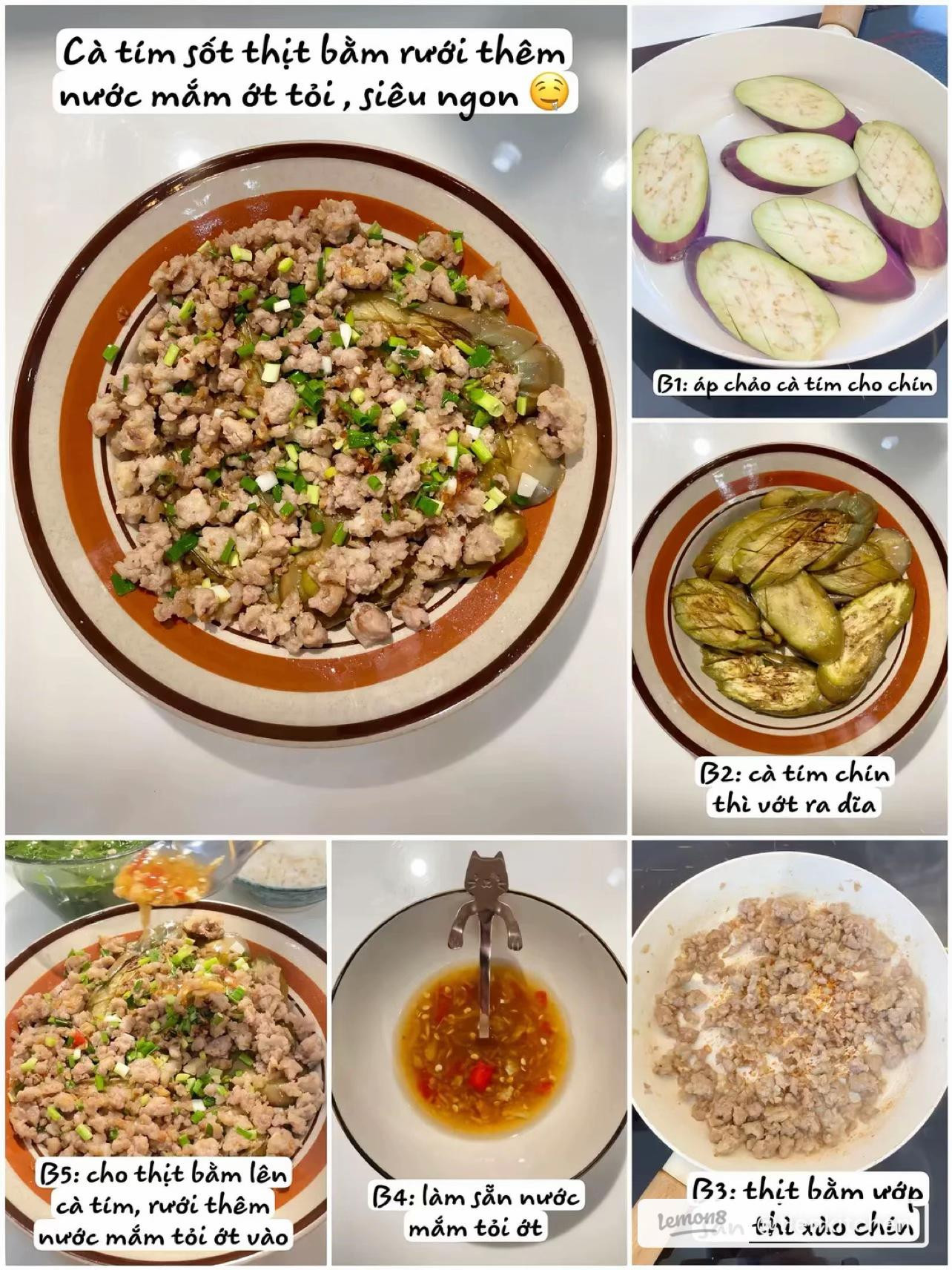 Cơm nhà #10: Cà tím sốt thịt bằm và canh rau ngót