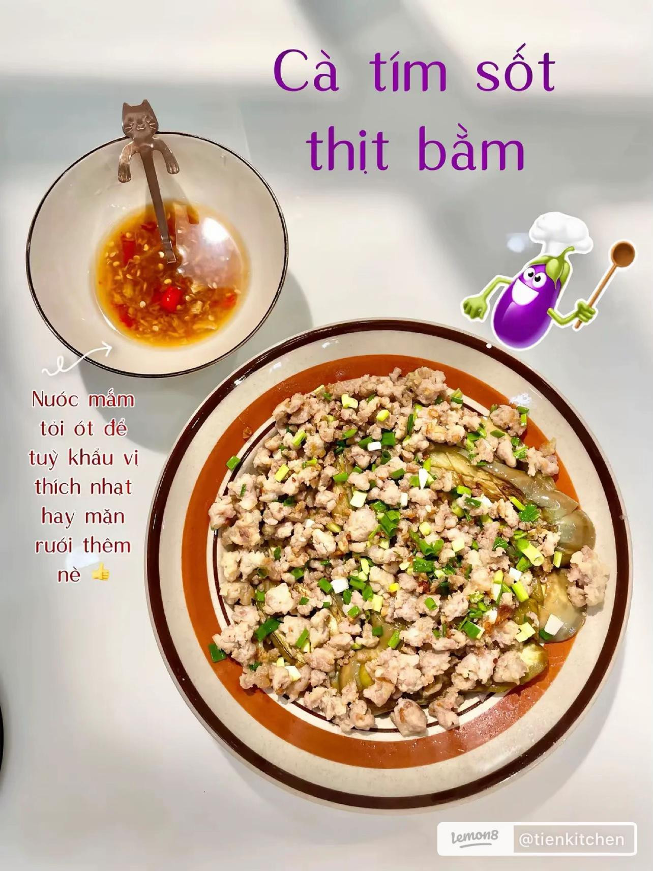 Cơm nhà #10: Cà tím sốt thịt bằm và canh rau ngót