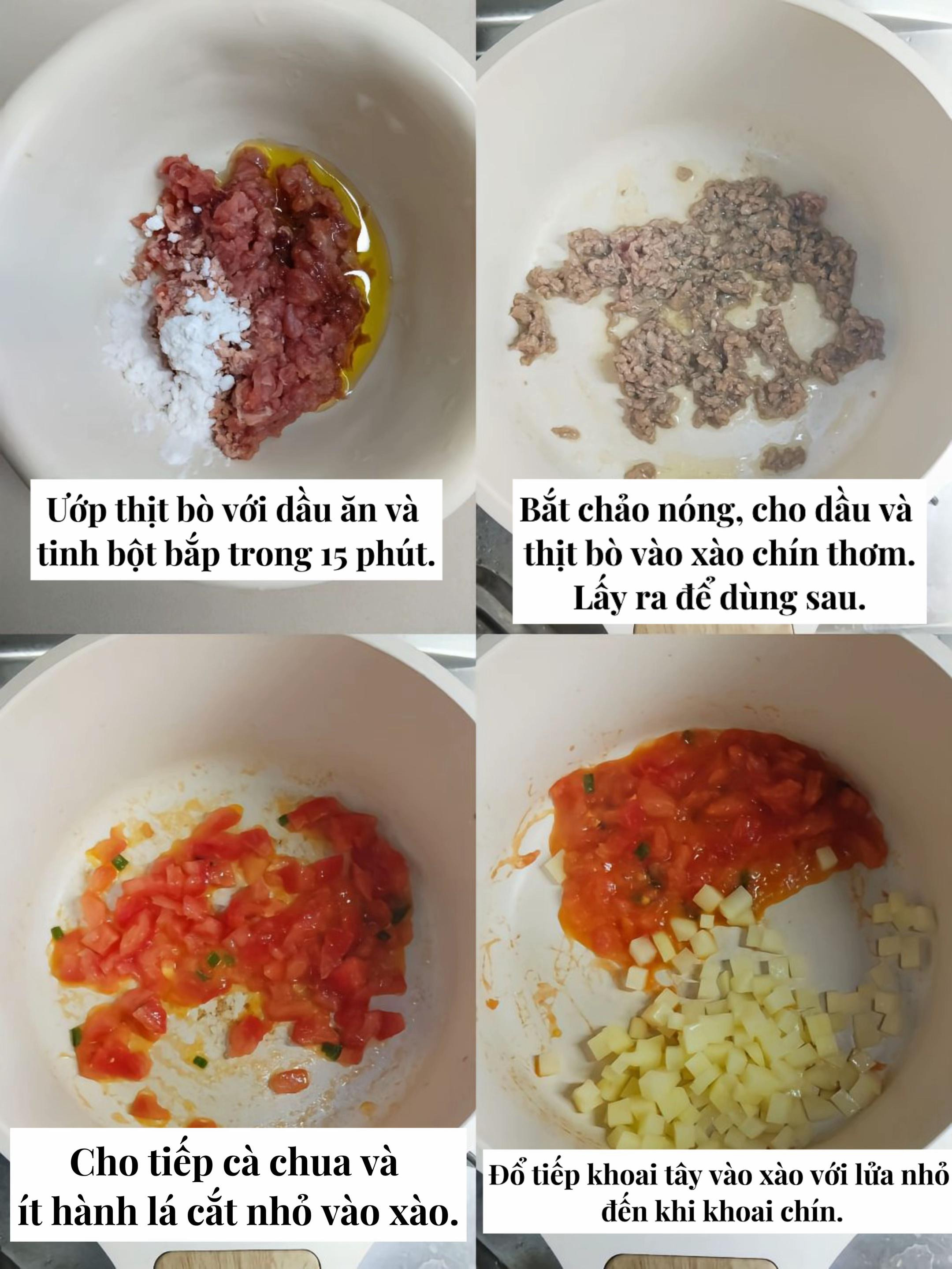 Cơm trộn thịt bò khoai tây cho bé ăn dặm 10 tháng