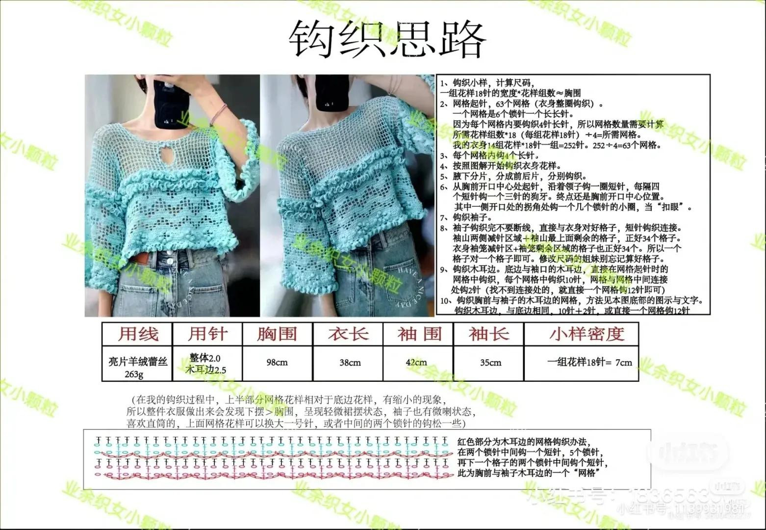 Complete Crochet Chart Pattern for Cream Lacy Summer Top with Sleeves