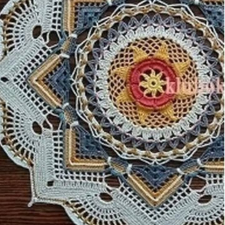 Complex Multi-Color Mandala Crochet Placemat with Detailed Flat Chart Pattern