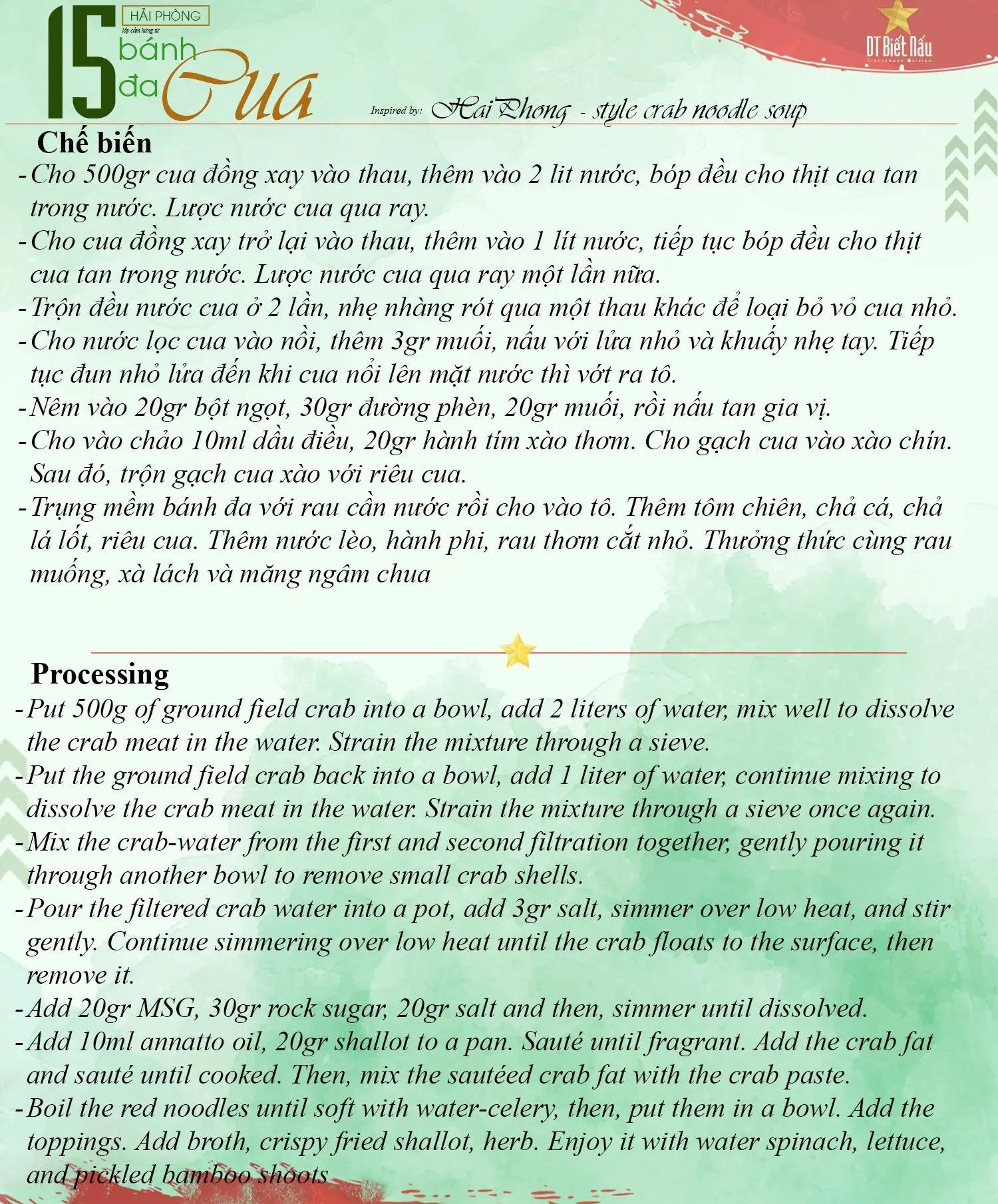 Công thức Bánh đa cua Hải Phòng - Sợi bánh đa, nước dùng gạch cua đậm đà, chả cá chiên và chả lá lốt