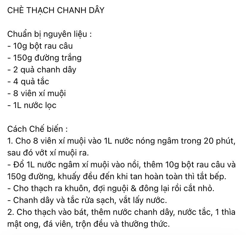 Công thức Chè Thạch Chanh Dây và Tắc với Xí Muội