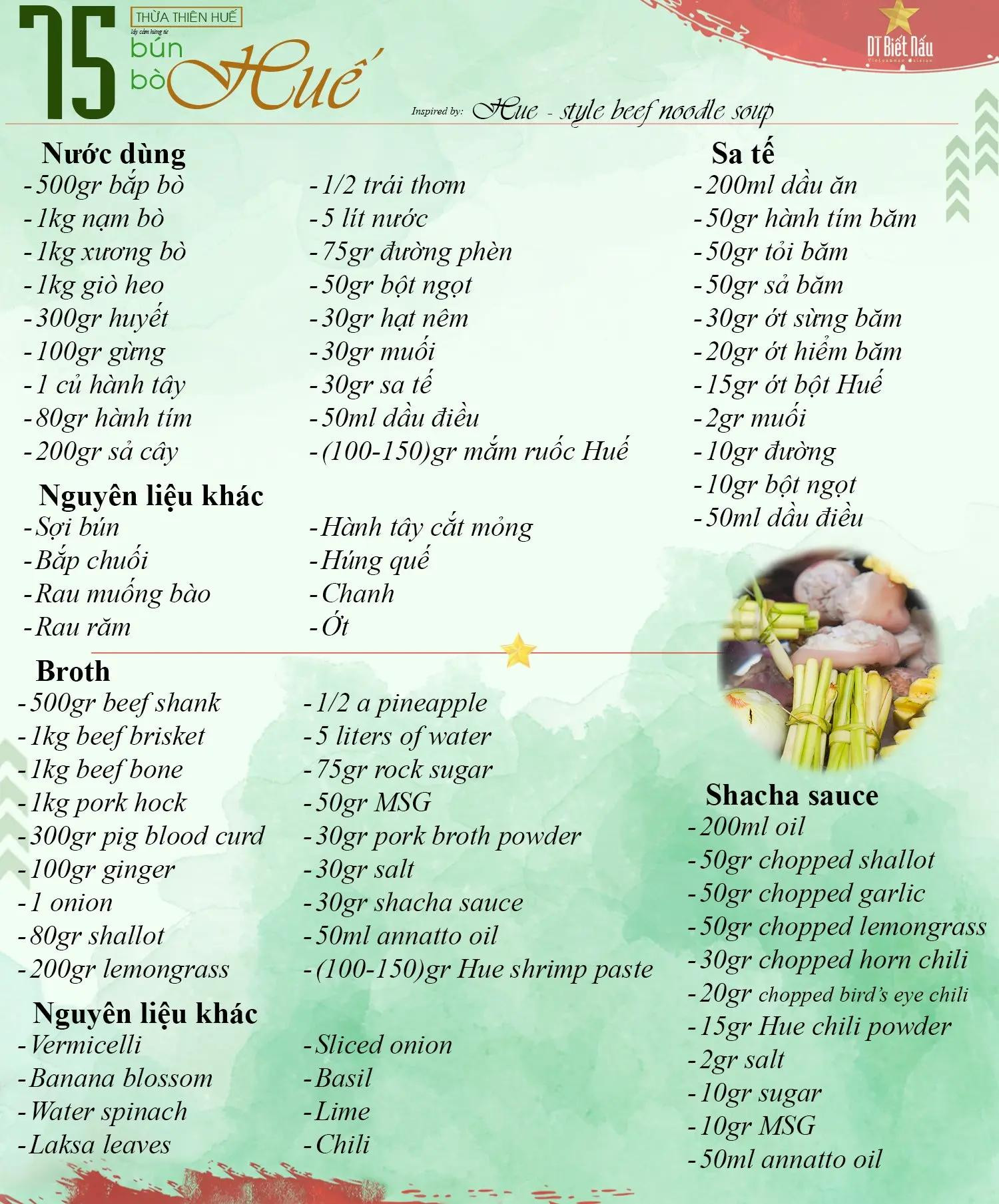 Công thức chi tiết Bún Bò Huế - Món ăn đặc sản Thừa Thiên Huế với nước dùng đậm đà