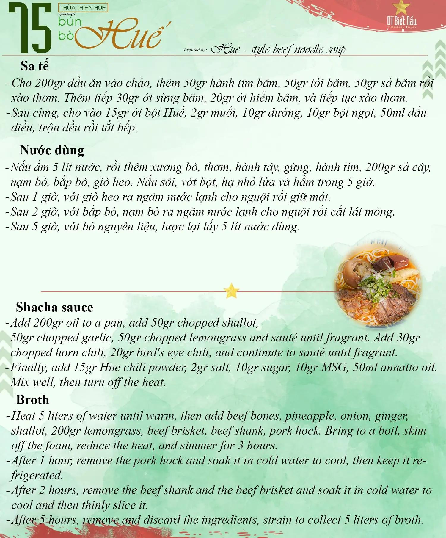 Công thức chi tiết Bún Bò Huế - Món ăn đặc sản Thừa Thiên Huế với nước dùng đậm đà