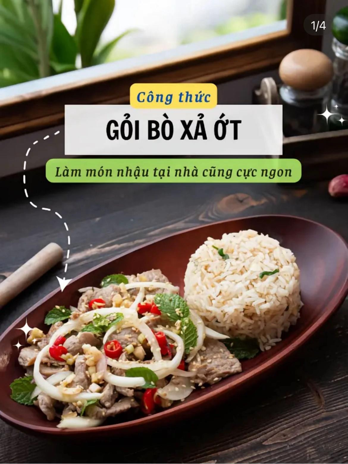 Công thức Gỏi Bò Sả Ớt kết hợp Cơm Chiên Tỏi thơm ngon, cách làm món nhậu tại nhà cực đơn giản
