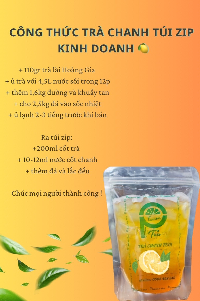 Công thức kinh doanh trà chanh túi zip với trà lài Hoàng Gia, nước cốt chanh và đá xay
