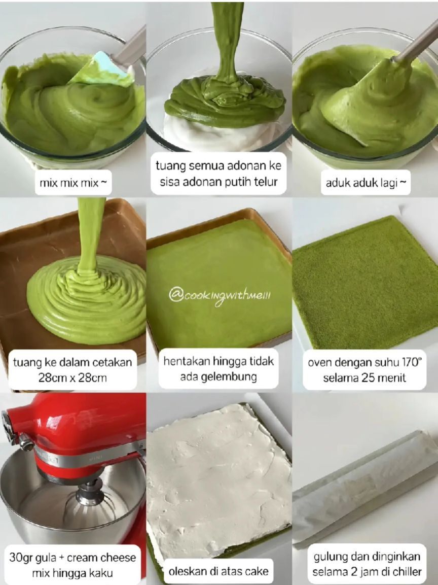 Công thức làm bánh cuộn Matcha (Matcha Roll Cake) với nhân kem béo ngậy