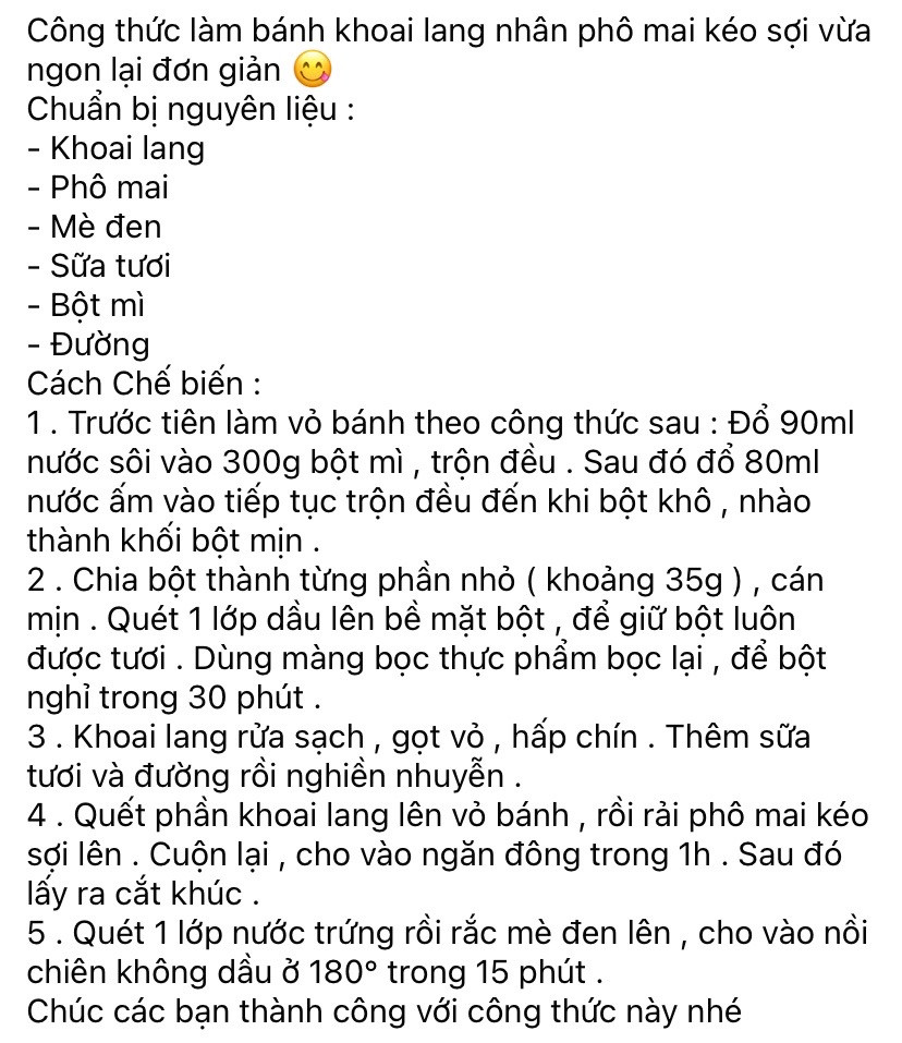 Công thức làm bánh khoai lang nhân phô mai kéo sợi giòn ngon