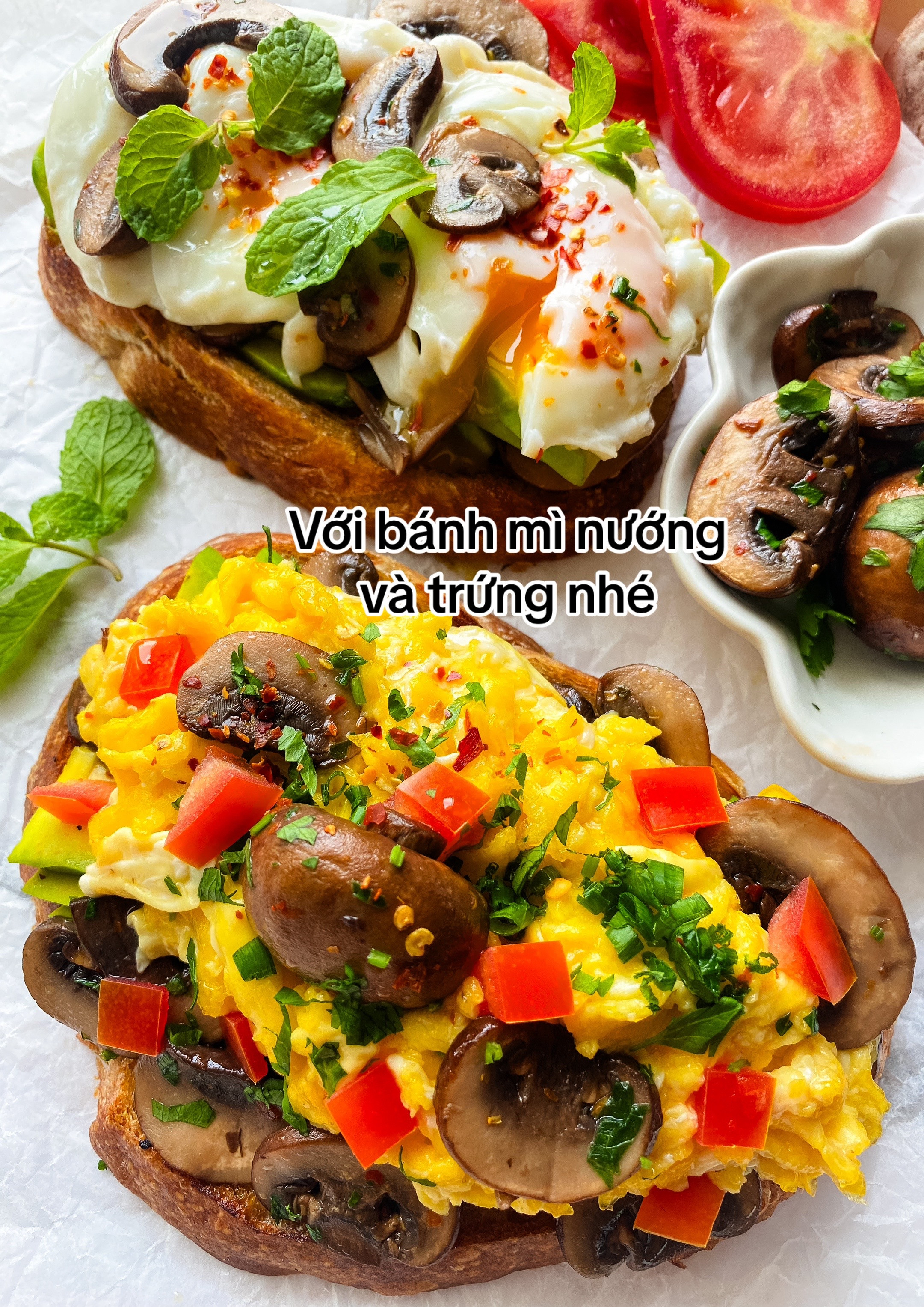 Công thức làm bánh mì nướng Avocado toast với trứng và nấm