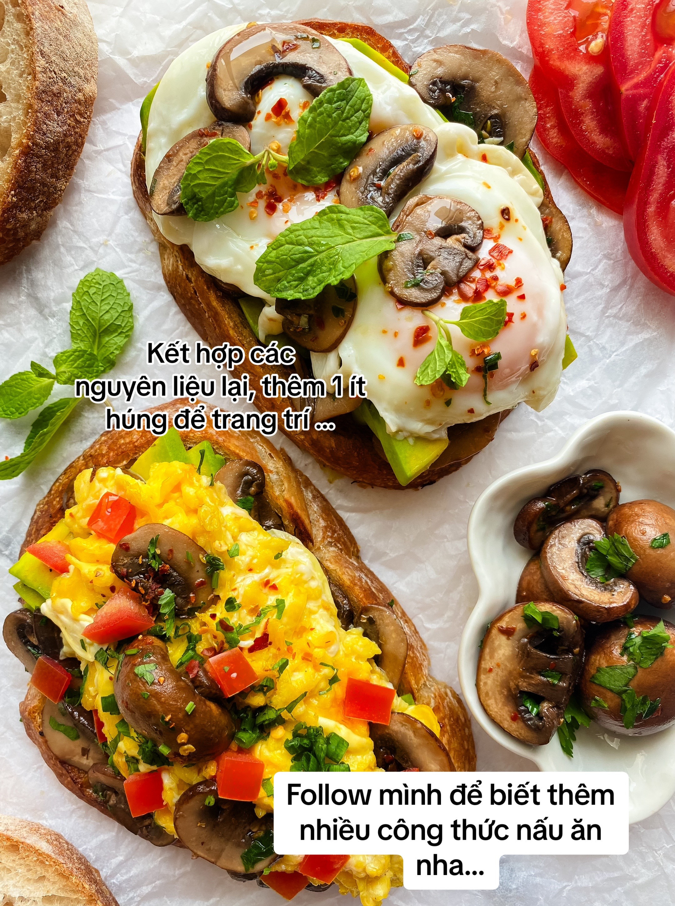Công thức làm bánh mì nướng Avocado toast với trứng và nấm