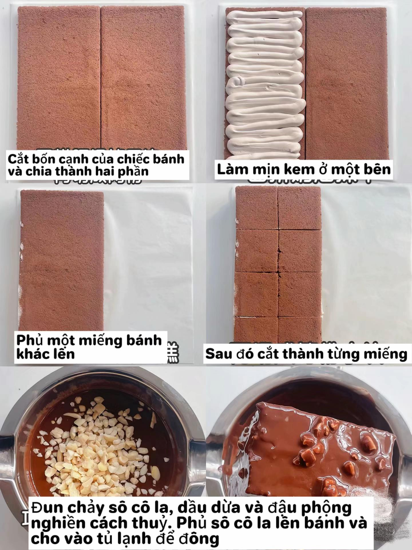 Công thức làm bánh sandwich sô cô la với nhân kem và lớp phủ socola giòn đậu phộng