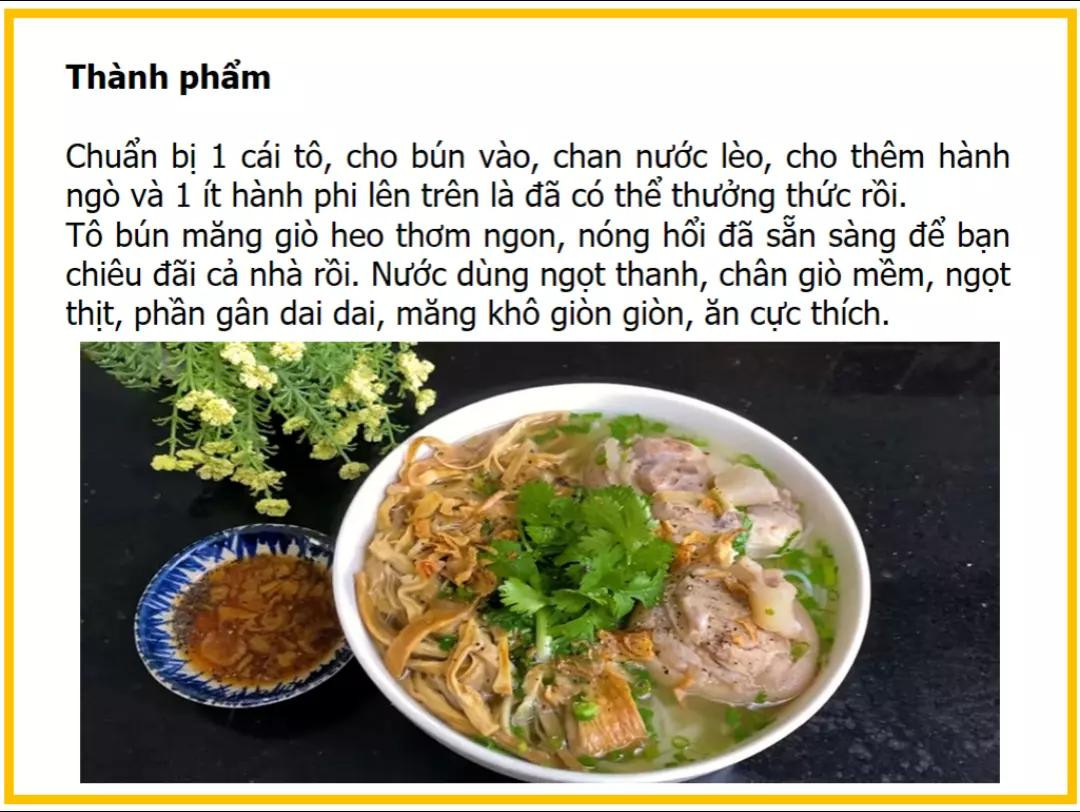 Công thức làm bún măng giò heo: Nguyên liệu, sơ chế và nấu nước dùng