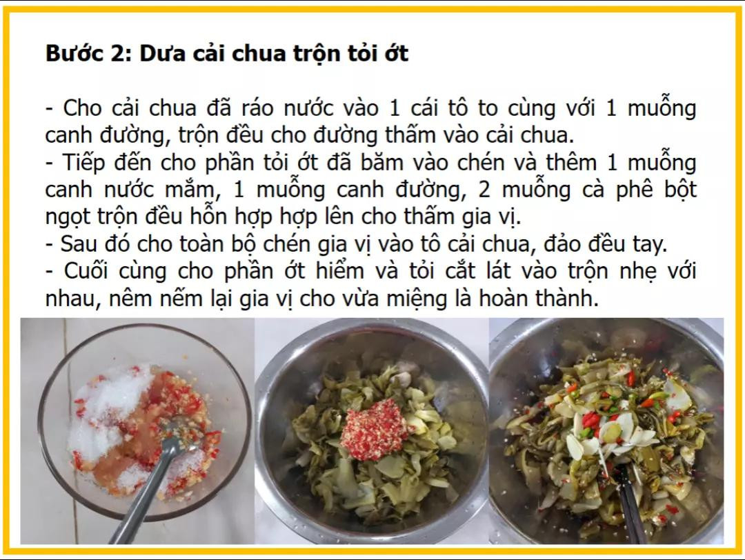 Công thức làm cải chua trộn tỏi ớt ngon tuyệt, món ăn vặt hấp dẫn