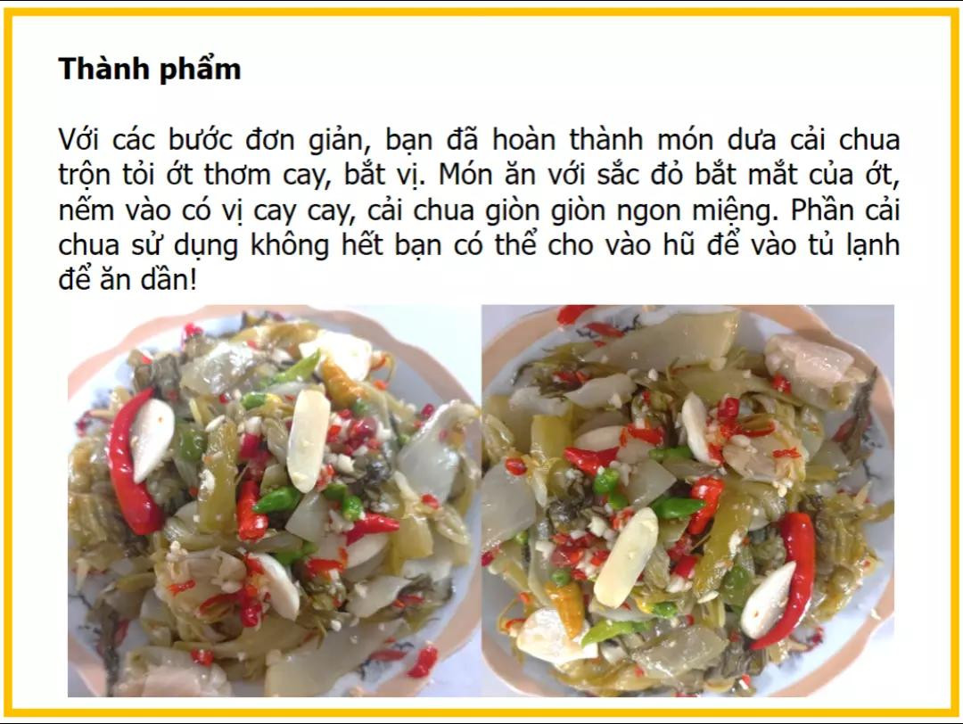 Công thức làm cải chua trộn tỏi ớt ngon tuyệt, món ăn vặt hấp dẫn