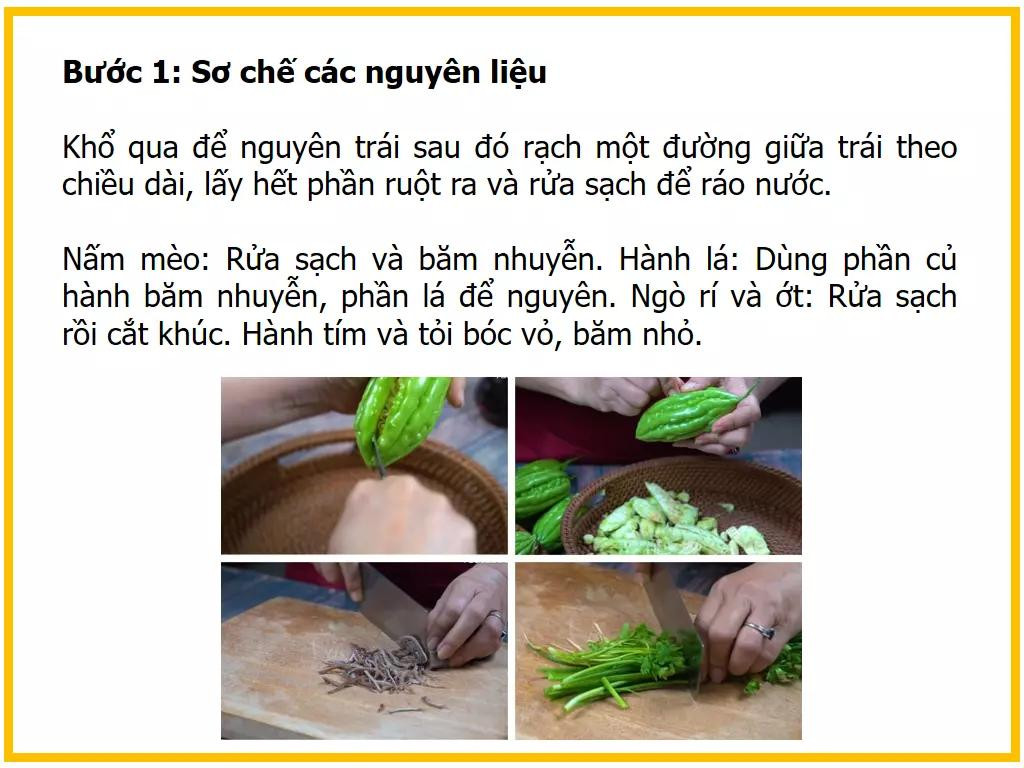Công thức làm Canh khổ qua nhồi thịt với giò sống và nấm mèo