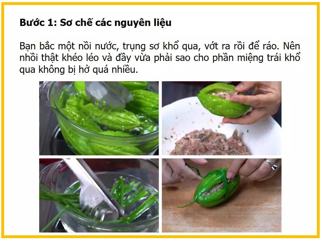 Công thức làm Canh khổ qua nhồi thịt với giò sống và nấm mèo