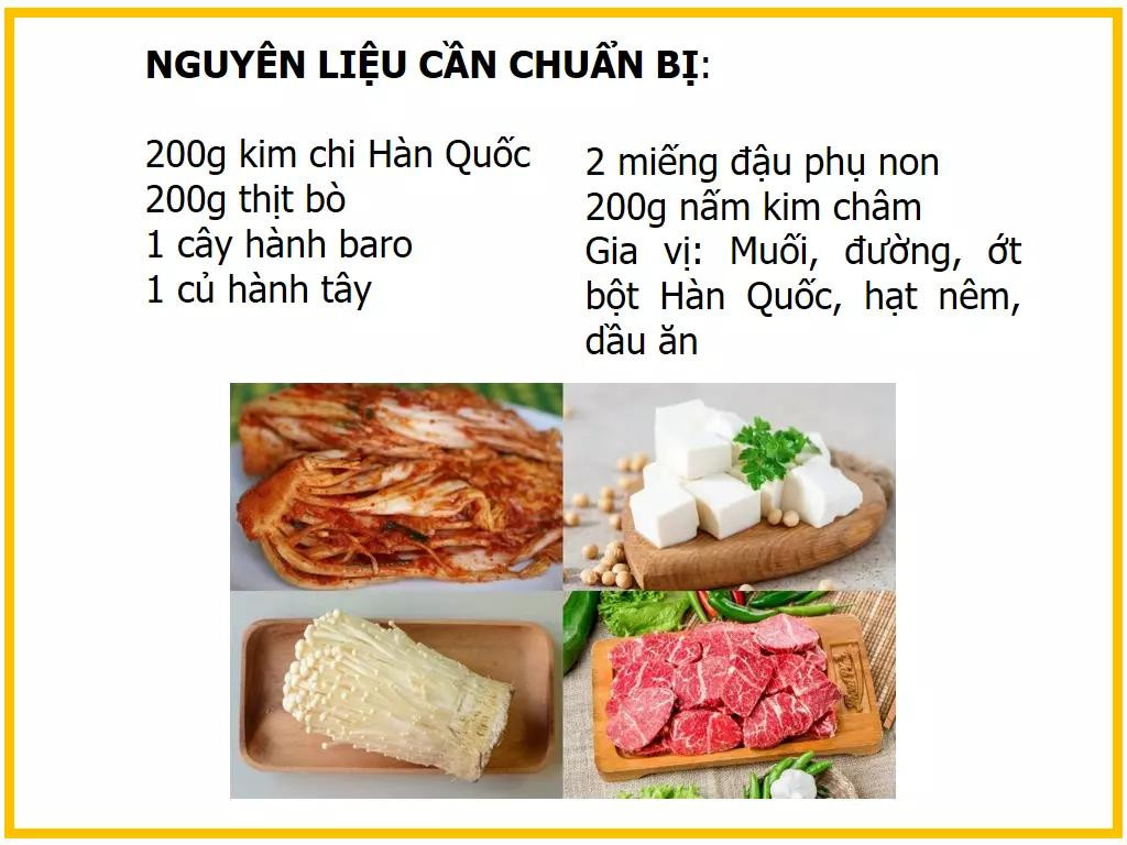Công thức làm canh kim chi đậu phụ thịt bò và nấm kim châm ngon tại nhà