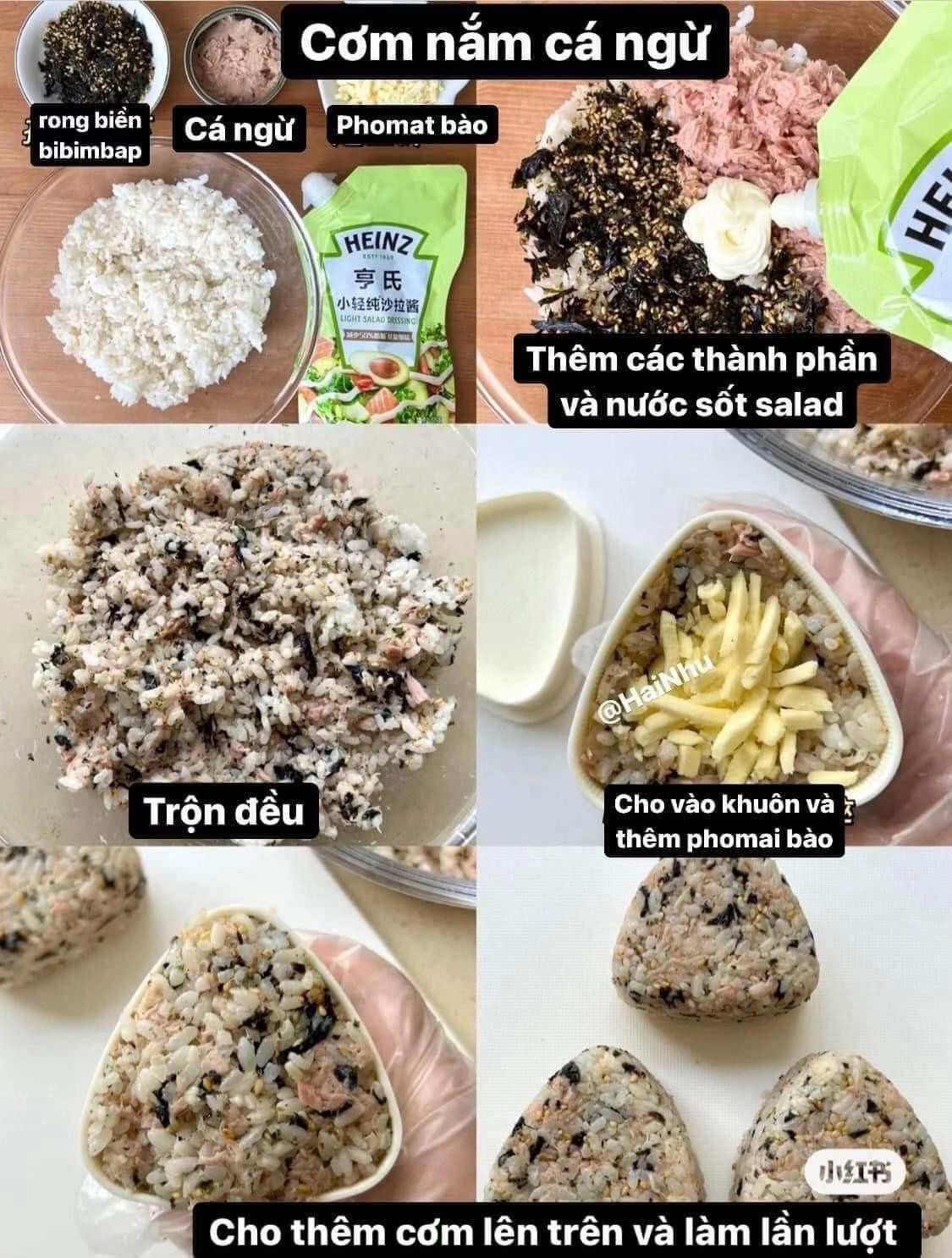 Công thức làm cơm nắm tam giác Hàn Quốc (Onigiri) cá ngừ, phô mai và rau củ giòn rụm