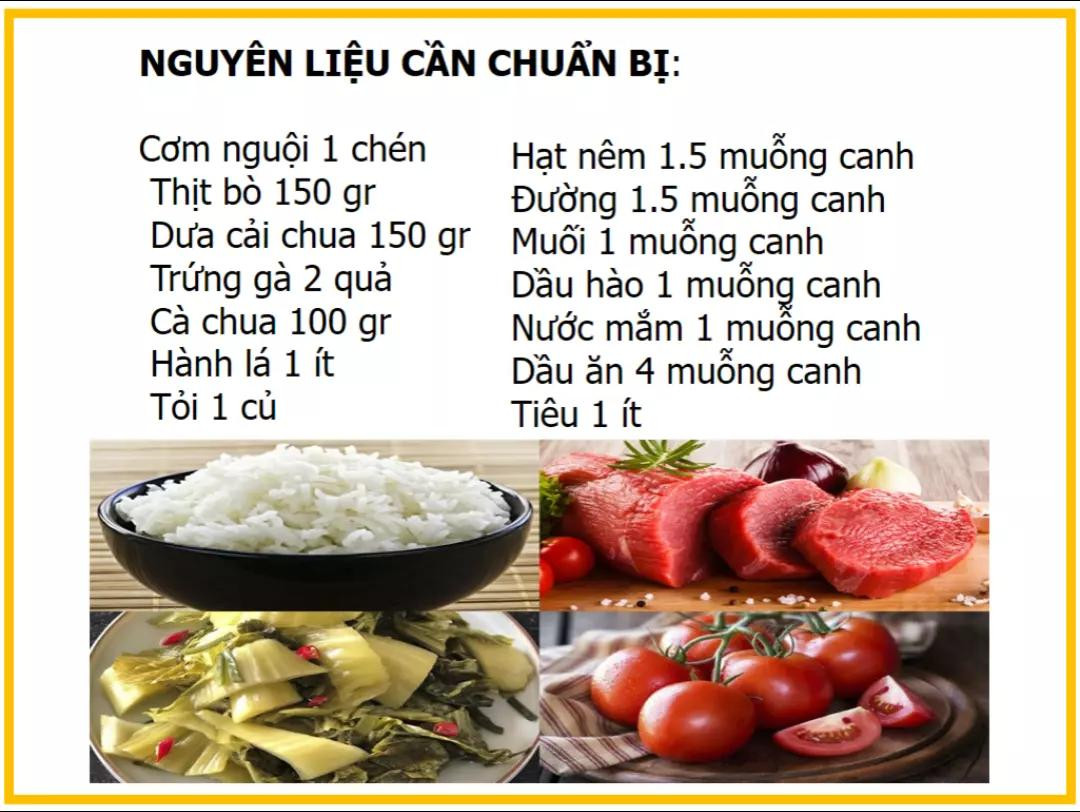 Công thức làm cơm rang dưa bò với thịt bò, cà chua và hành lá