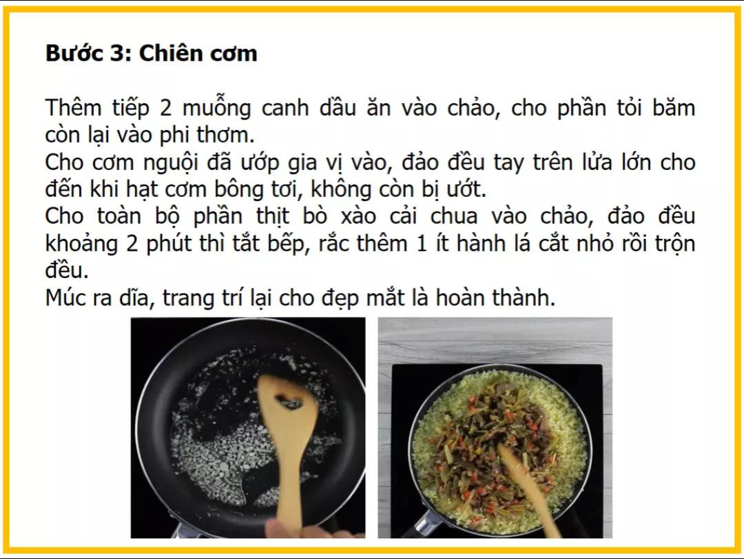 Công thức làm cơm rang dưa bò với thịt bò, cà chua và hành lá