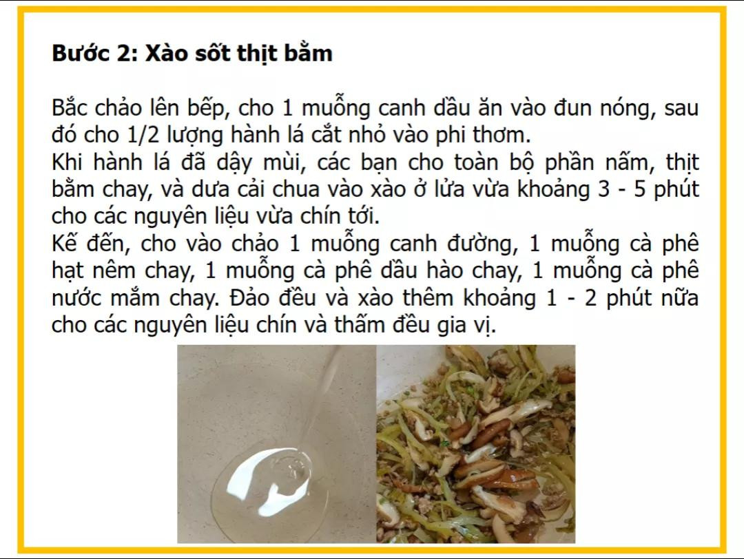 Công thức làm đậu hũ sốt thịt bằm chay với nấm và cải chua