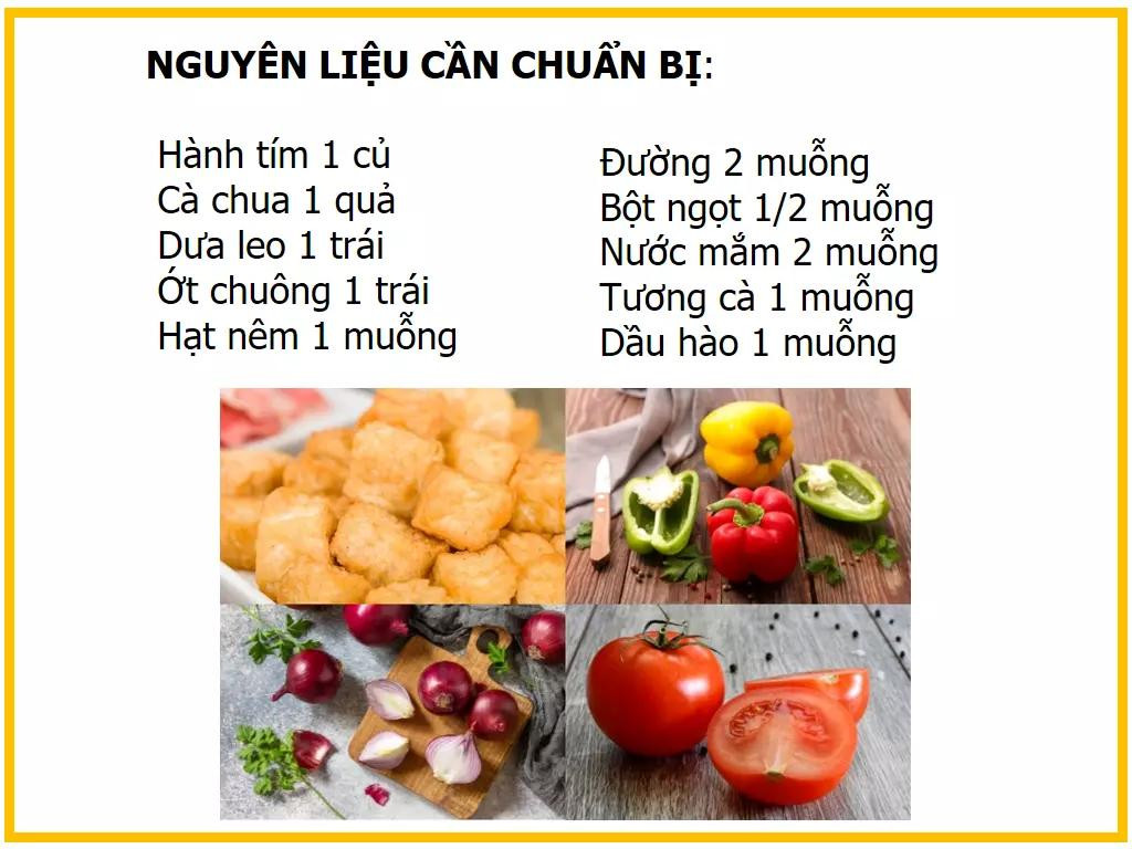 Công thức làm đậu hũ xào chua ngọt với hành tím, cà chua và ớt chuông