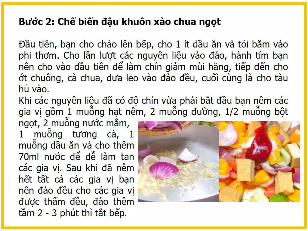 Công thức làm đậu hũ xào chua ngọt với hành tím, cà chua và ớt chuông