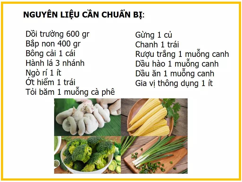Công thức làm dồi trường xào bắp non và bông cải xanh