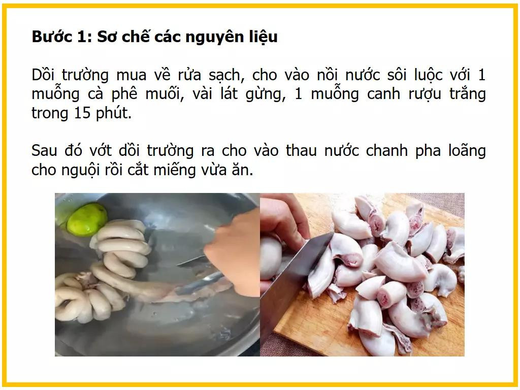 Công thức làm dồi trường xào bắp non và bông cải xanh