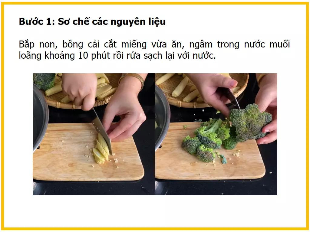 Công thức làm dồi trường xào bắp non và bông cải xanh