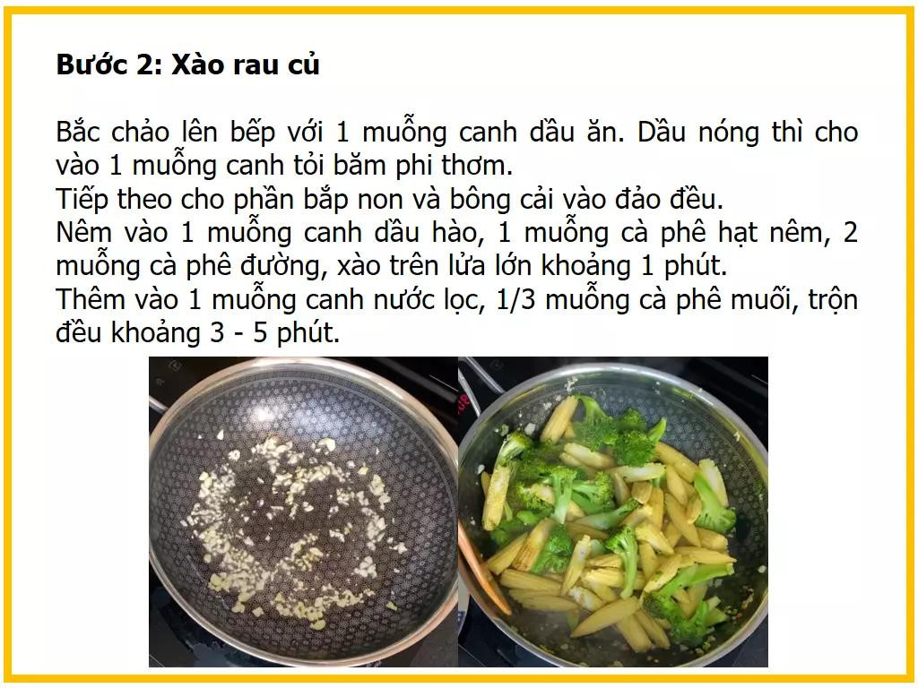 Công thức làm dồi trường xào bắp non và bông cải xanh